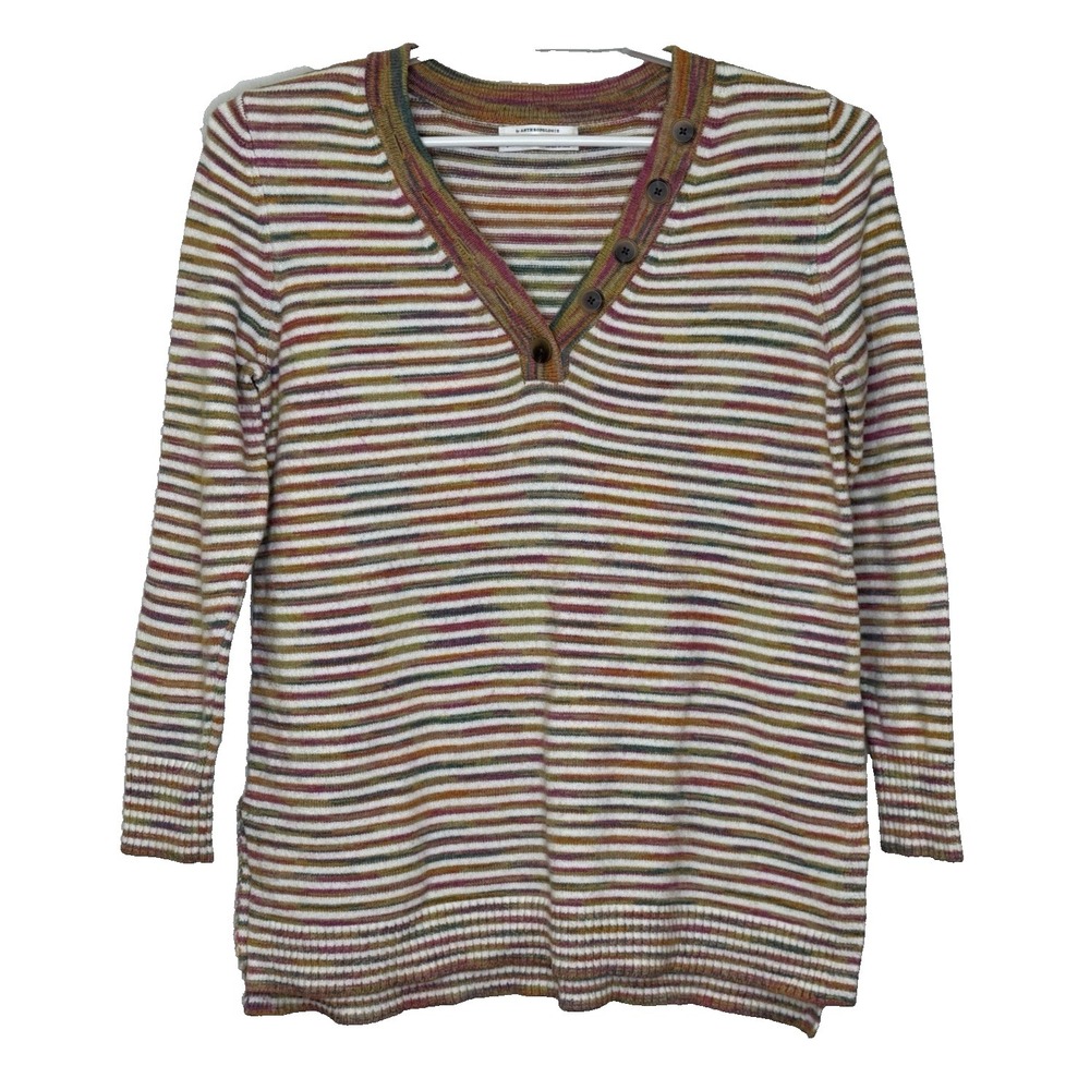 Anthropologie Sweater Womens Size Small Multicolor Stripe‎ V-Neck Long Sleeve